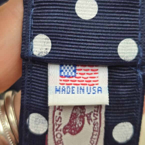 BARRONS HUNTER Navy and White Polka Dot Grosgrain Ribbon Belt with Silver Buckle - Picture 7 of 7